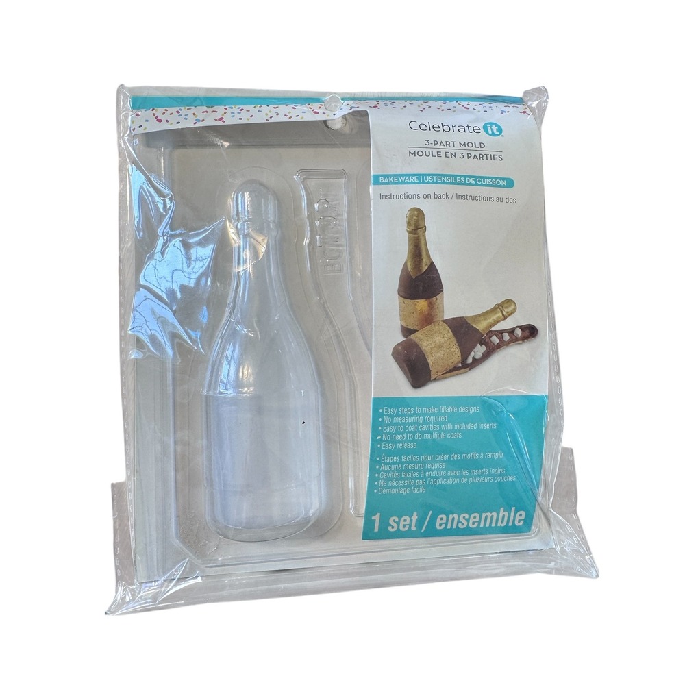 Celebrate It Clear Champagne Bottle 3-Part Chocolate Mold Bakeware DIY Celebrate